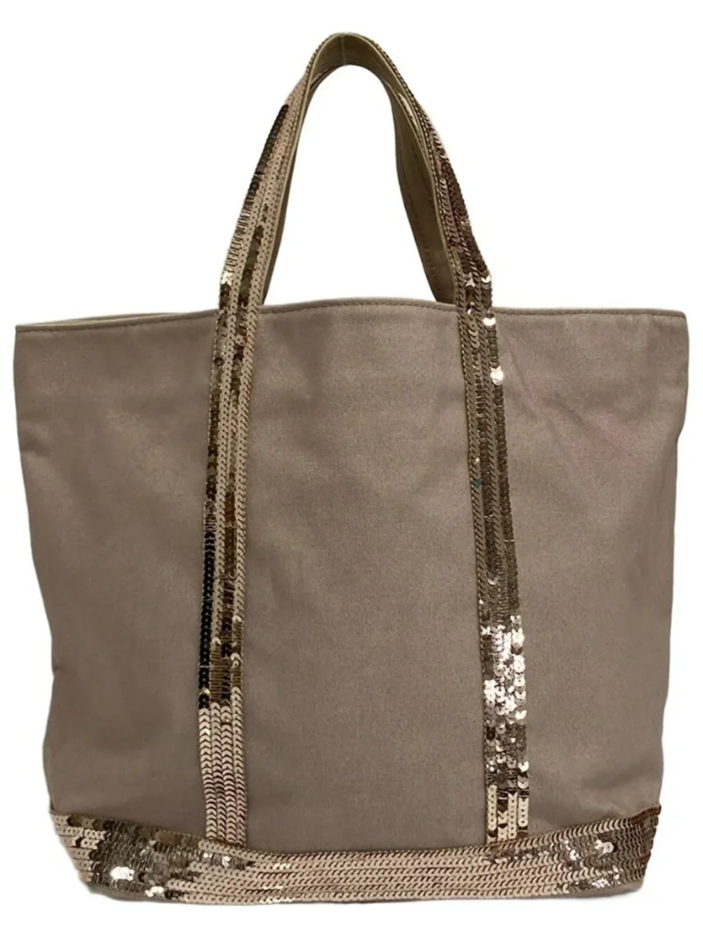 vanessa bruno Beige Rose Gold Canvas Sequins Tote Bag